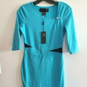 Kardashian Kollection Bandage Waist Dress S Mesh Panels Body Con Asymmetric NEW